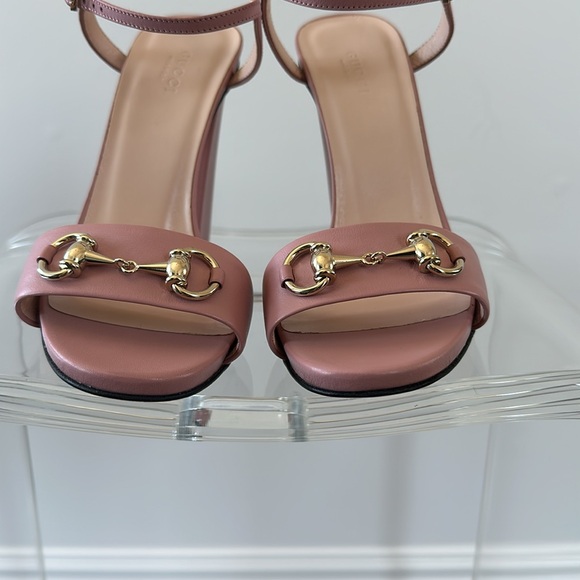 Authentic Gucci Pink Leather Horsebit Ankle Strap Platform Heels Sandals - Picture 3 of 11